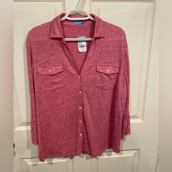 New J McLaughlin Brynn Linen Berry Red Button-Up Shirt XL - Picture 1 of 11